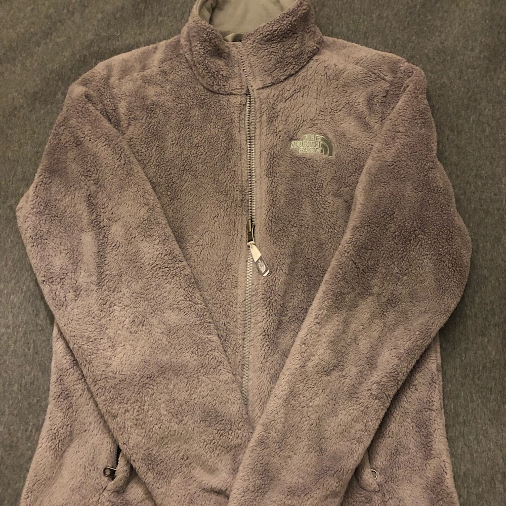 GREY north face fuzzy jacket